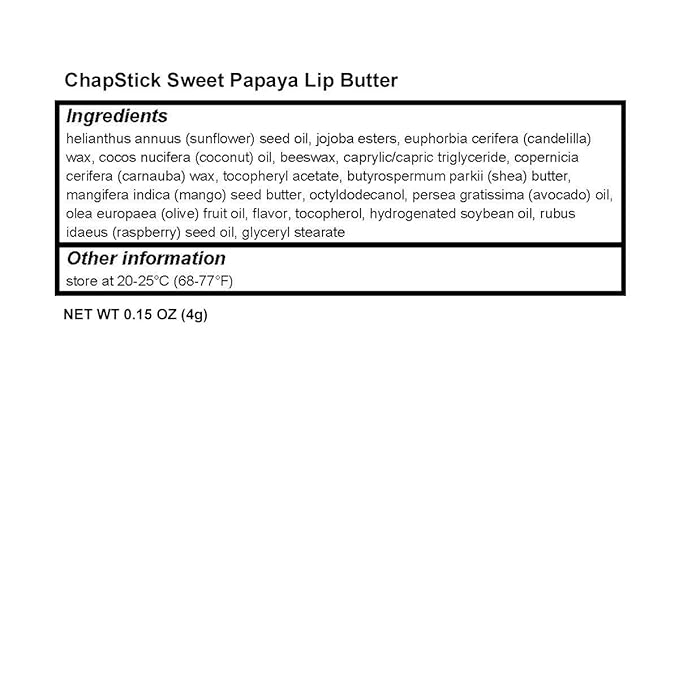 ChapStick Papaya 100% Natural Lip Butter Tube, Lip Balm - 0.15 Oz, Non-tinted, Sweet Papaya-Velvo Beauty