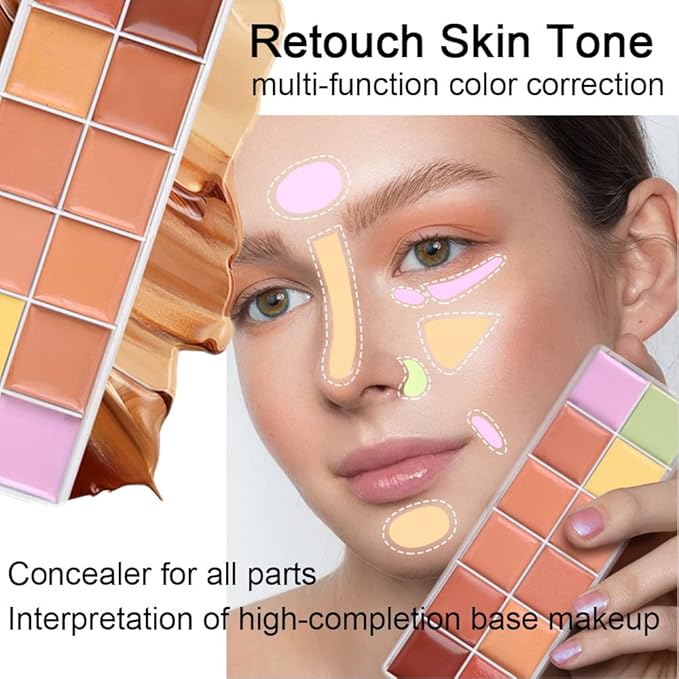 12 Color Correcting Concealer Palette With Concealer Brush, Cream Contouring Makeup Kit, Tattoo Concealer, Corrects Dark Circles Red Marks Scars Light Mediumor creamy concealer B1-Velvo Beauty