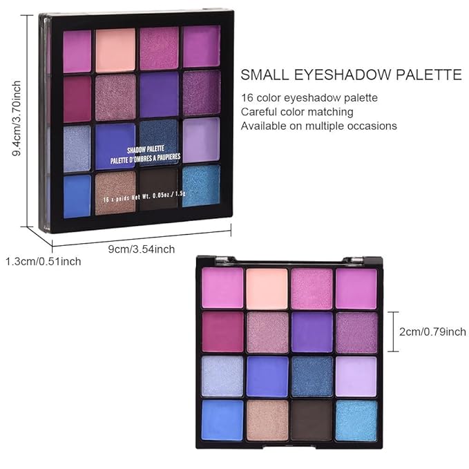 16 Colors Blue Pink Champange Matte Shimmer Eyeshadow Palette for Eye Makeup,High Pigmented Brown Eye Shadow Primers Powder Palet de sombras de ojos-Velvo Beauty