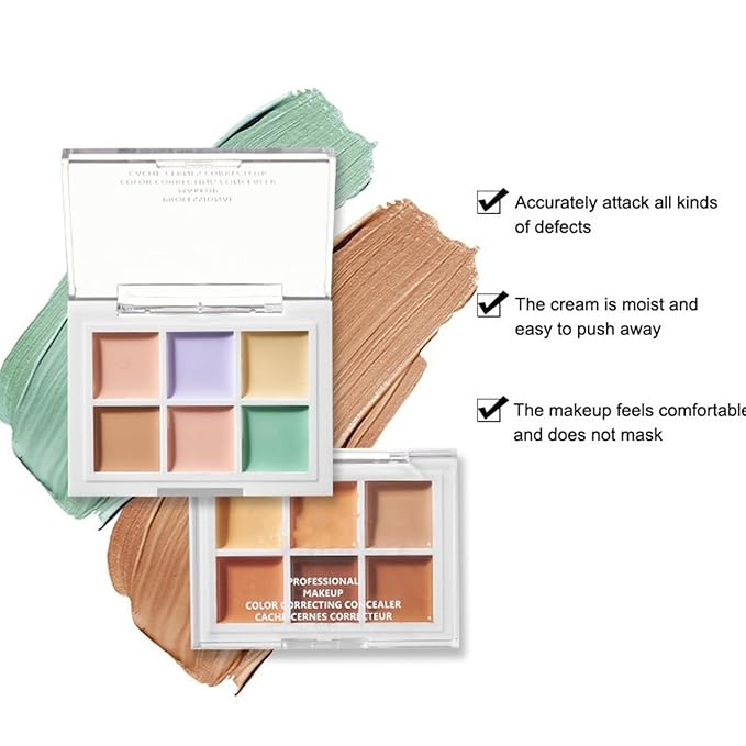 Color Correcting Concealer Palette 6 Colors Lightweight Smooth Correcting Contour Cream Makeup Palette (Color 02)-Velvo Beauty