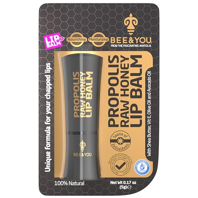 Bee and You 100% Natural Moisturizing Lip Balm, Chapstick, Chapped Lips Treatment Severe, Beeswax with Propolis Extract, Raw Honey, Vitamin E, Shea Butter, Non GMO, Gluten Free, 5g-Velvo Beauty