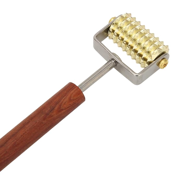 Double Head Design Face Massage Roller, Copper Wooden Handle Promote Circulation Double Head Skin Roller Massage Stick Copper Acupoint Pressing Tool-Velvo Beauty