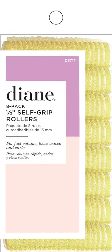 Diane 1/2-Inch Self-Grip Hair Rollers for Root Lift, Soft Curls, Layer Definition, Lightweight and Reusable, Ideal for All Hair Types and Easy Styling, Yellow, 8 Count-Velvo Beauty