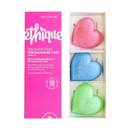 Ethique Discovery Pack for Balanced Hair - Shampoo & Conditioner - Plastic-Free, Vegan, Cruelty-Free, Eco-Friendly, 3 Travel Bars, 1.59 oz (Pack of 1)-Velvo Beauty