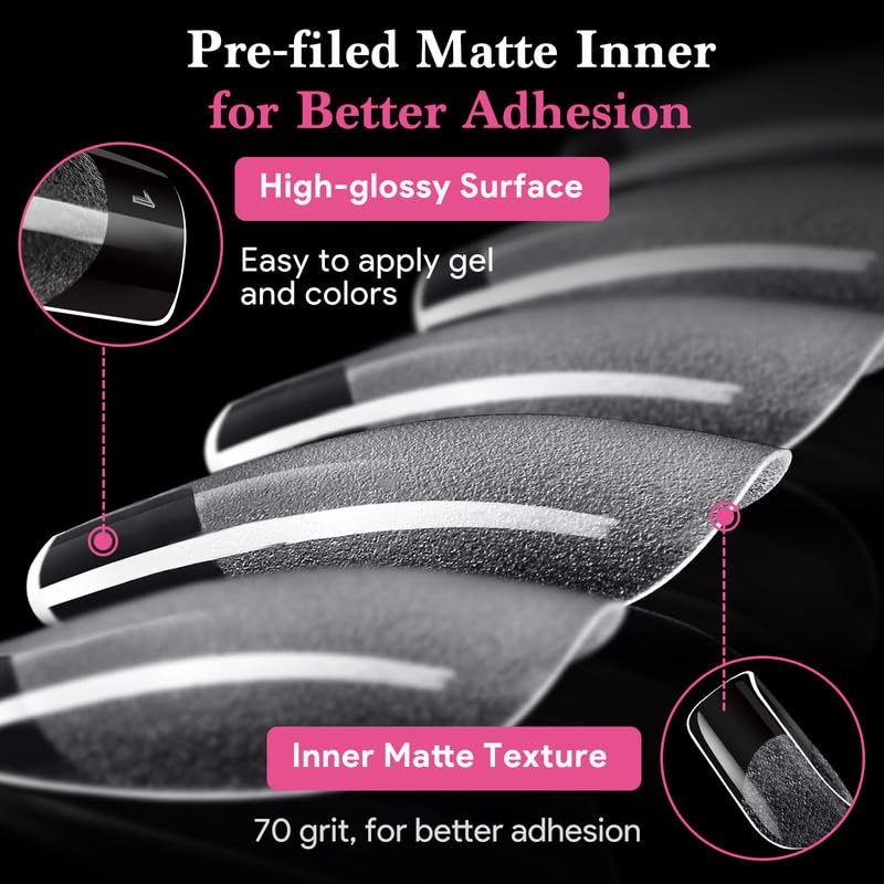 Short Square False Nail Tips, 15 Sizes 510 PCS Clear French Press On Fake Nail Soft Pre-shaped Half Matte Full Cover Gel Nail Tips Extensions Thick Long Lasting for DIY Beginners & Salon Manicure-Velvo Beauty