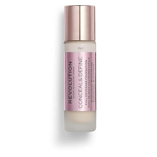 Revolution Beauty, Conceal & Define Foundation, Full Coverage, Long-Lasting Matte Finish, Vegan & Cruelty Free, F1 Fair Skin Tones, 0.8 Fl. Oz.-Velvo Beauty