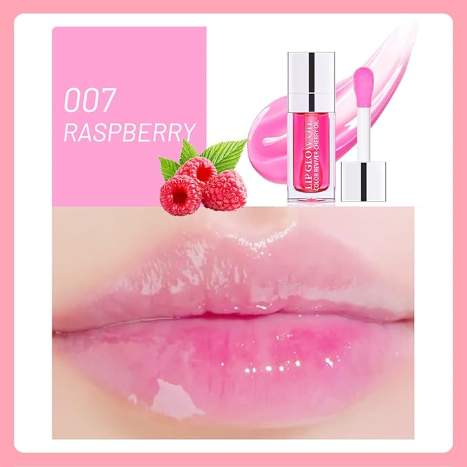 Lip Oil Hydrating Tinted Lip Balm, Plump Lip Gloss Lip Care Transparent Toot Lip Oil Tinted, Glass Lip Glow Oil Fresh Texture & Non-sticky, Nourishing Repairing Lightening Lip Lines Lip Care Products ( 007# Raspberry )-Velvo Beauty