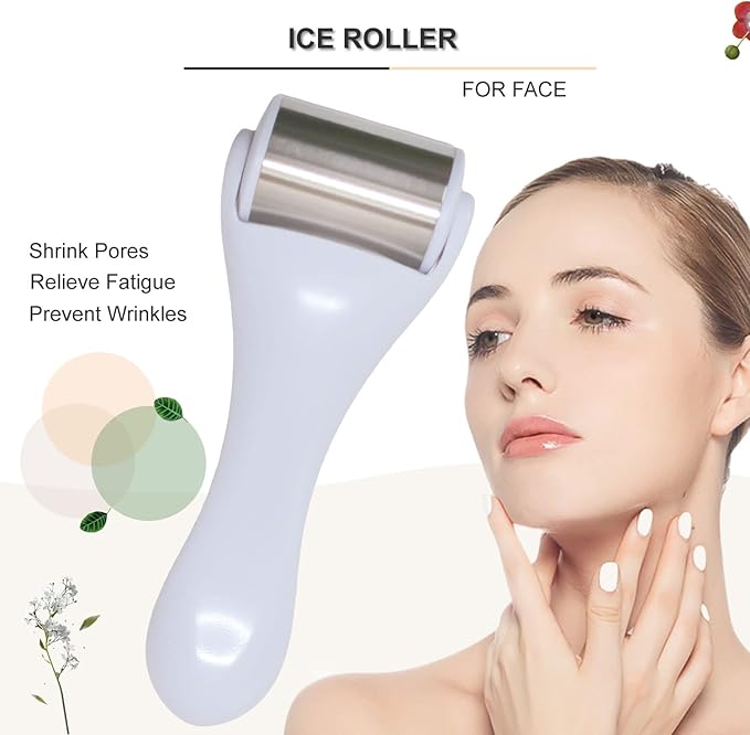 Ice Roller & Massager for Face & Eyes - Stainless Steel, 2 Pcs, Pain Relief, Dark Circles, Migraine (White)-Velvo Beauty