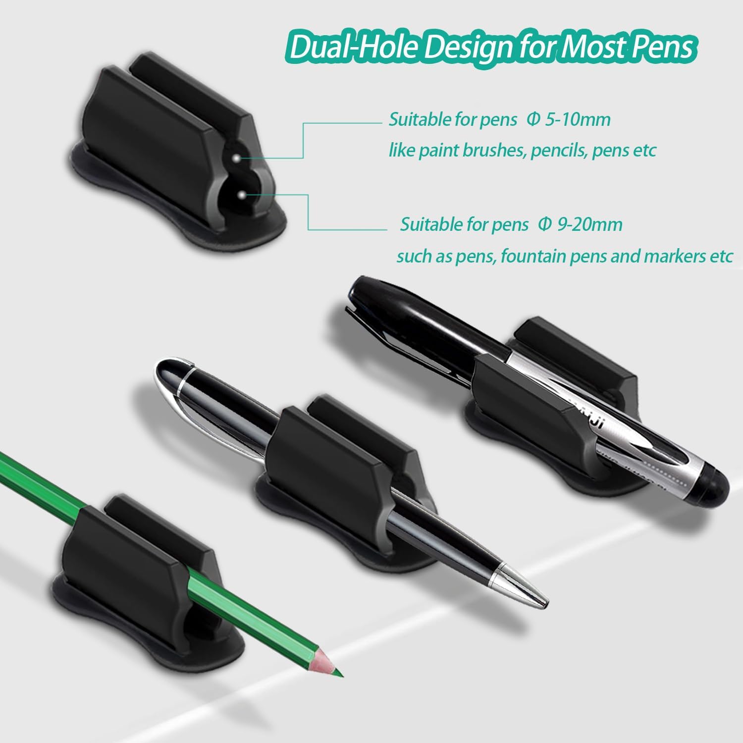 Adhesive Pen Holder for Wall Pencil Holder for Desk Organizer, 6Pack Silicone Pen Holders for Clipboard, Marker Holder Sticky Pen Holder for Desk, Office Teacher Supplies Stylus Holder (6 black)-Velvo Beauty