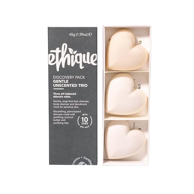 Ethique Unscented Gift Set- Face Cleanser, Body Cleanser & Deodorant, Gifts for women - Plastic-Free, Vegan, Cruelty-Free, Eco-Friendly, 3 Travel Bars, 1.59 oz (Pack of 1)-Velvo Beauty