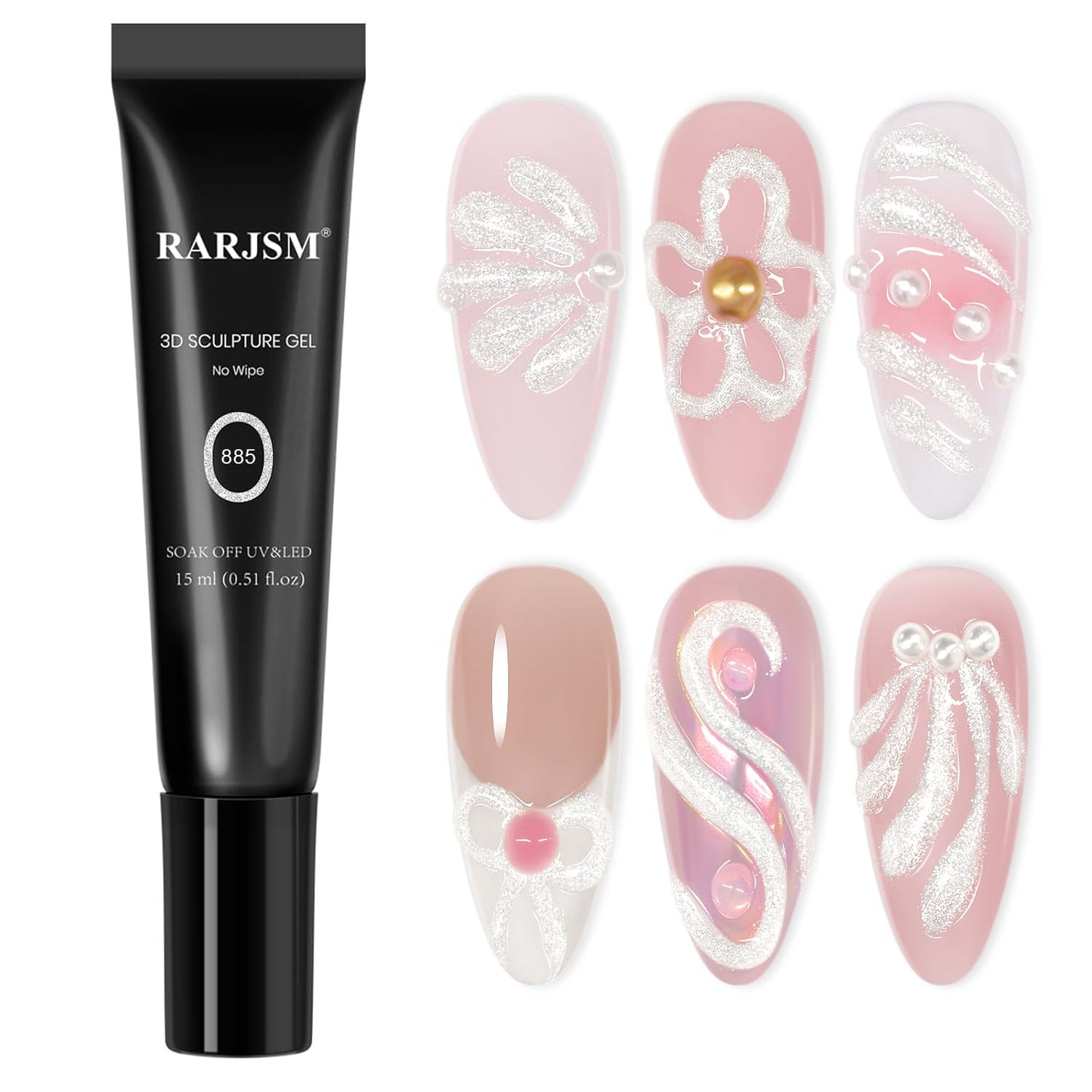 RARJSM 3D Nail Art Sculpture Gel Nail Polish Silver White Glitter Nail Charms Rhinestone Glue No Wipe DIY Drawing Hard Nail Craving Sculpting Gel UV LED Curing Requires Nail Decoration Manicure Design-Velvo Beauty