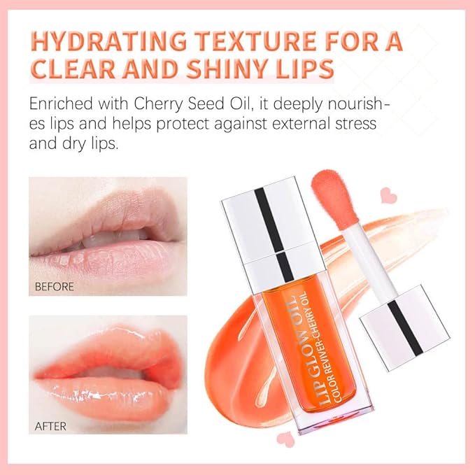 Lip Glow Oil, Care Of Lips Enjoy Lip Spa, Lip Color Oil, Hydrating Lip Balm, Lip Oil Gloss Tinted Hydrating Lip Care, Lip Lines Lip Crystal Jelly Moisturizing (004 Coral)-Velvo Beauty