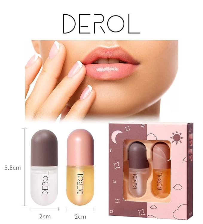 DEROL Lip Plumper by Vafee, Natural Lip Plumper and Lip Care Serum, Lip Enhancer for Fuller, Lip Mask, Beautiful Fuller, Hydrating & Reduce Fine Lines 5.5ML (Day& Night)-Velvo Beauty