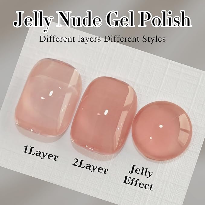Double Rhythm Translucent Gel Polish Sheer Neutral Natural Light Milky Same Color Same Bottle 15ML Jelly Nail Polish Nail Art DIY at Home (Neutral Nude-A1415)-Velvo Beauty