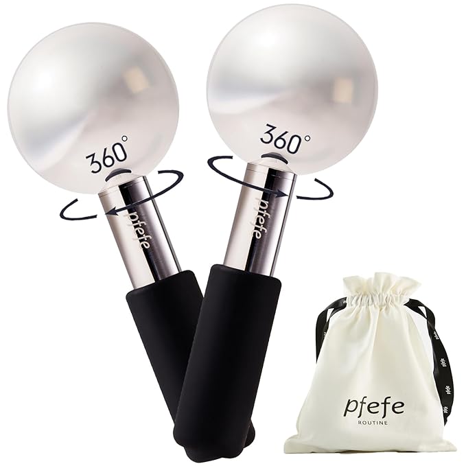 360 Rotating Ice Globes for Face & Eyes, Unbreakable Stainless Steel Cryo Sticks for Beauty Routines, Facials Cold Roller Colling Globes for Puffiness, Wrinkles, Dark Circles, Headaches-Velvo Beauty