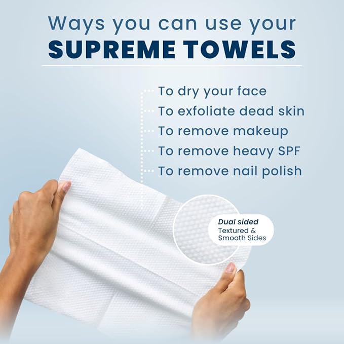 Clean Skin Club Clean Towels XL™ Supreme, 100% USDA Biobased Dermatologist Approved Face Towel, Gentle Exfoliation, Disposable Facial Washcloth, Makeup Remover Dry Wipes, 50 Count-Velvo Beauty