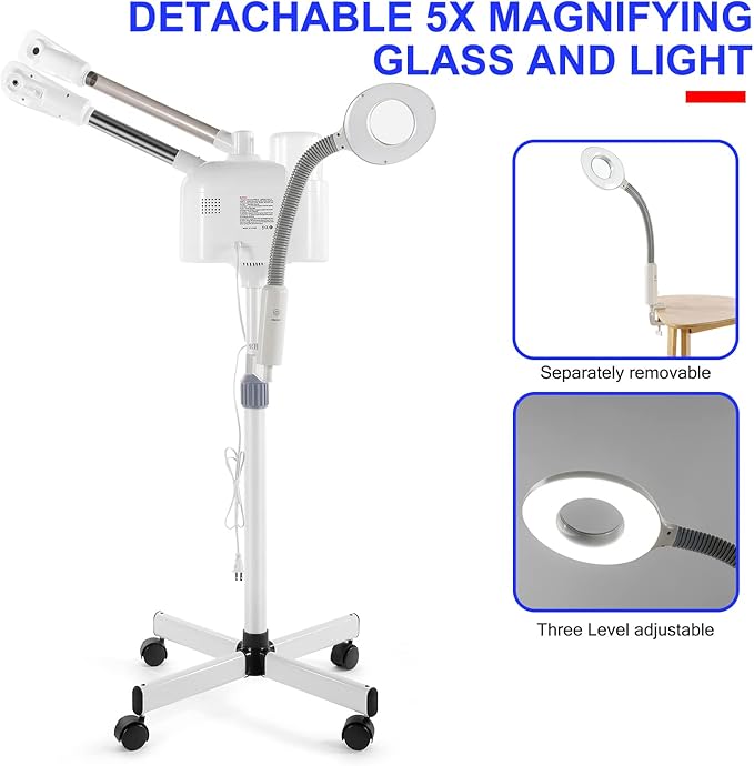 Professional Facial Steamer 3 in 1 Steamer for Face with Hot & Cold Nozzle 5X LED Magnifying Lamp Facial Steamer for Esthetician Beauty Face Equipment Use at Home or Salon-Velvo Beauty