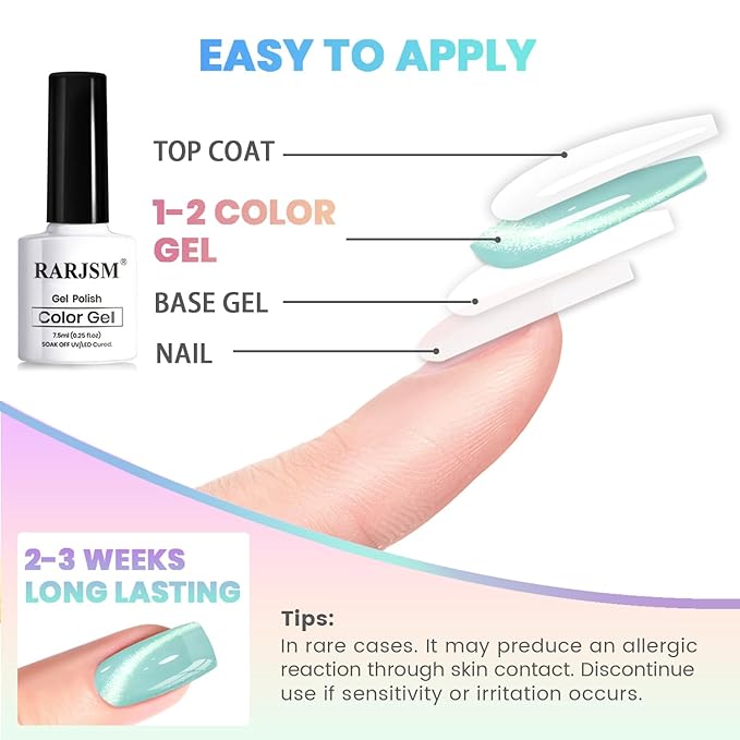 RARJSM Glass Jelly Cat Eye Gel Nail Polish Set 6pcs Reflective Sparkly Diamond Glitter Nude Pink Lake Blue Green Purple Clear Cateye Gelpolish with Magnet Stick 7.5ml Curing Requires for Home Salon-Velvo Beauty