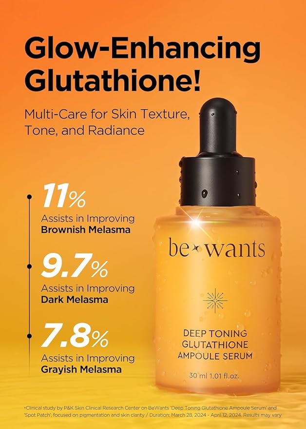 [K-Beauty] Bewants Deep Toning Glutathione Ampoule Serum | Korean Skincare with Vitamin C & Calendula Extract, 1.01 fl.oz & Bewants Deep Toning Glutathione Spot Patch-Velvo Beauty