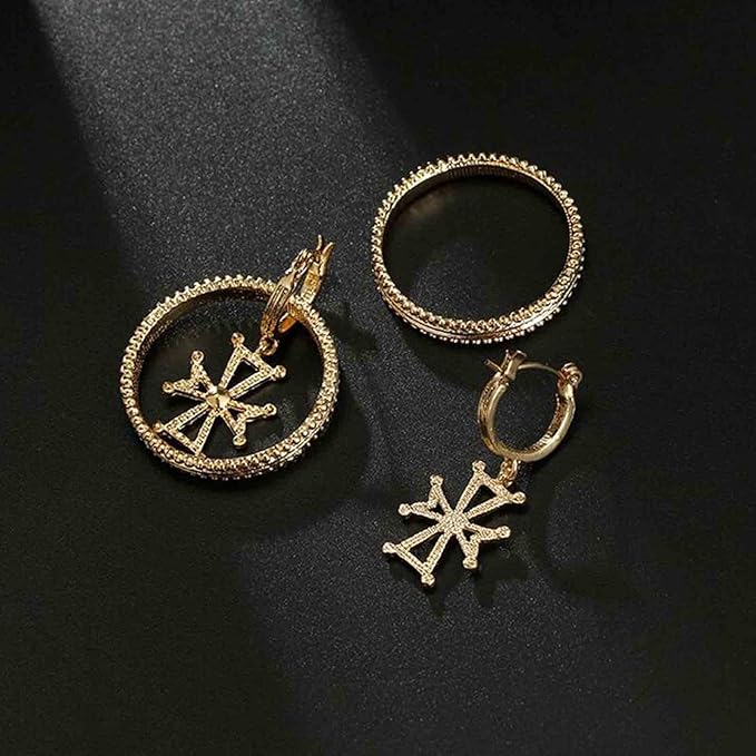 Punk Circle Cross Earrings Gold Circle Drop Dangle Earrings Brass Geometric Earrings Modern Chunky Drops Earrings Jewelry for Women and Girls Gifts-Velvo Beauty