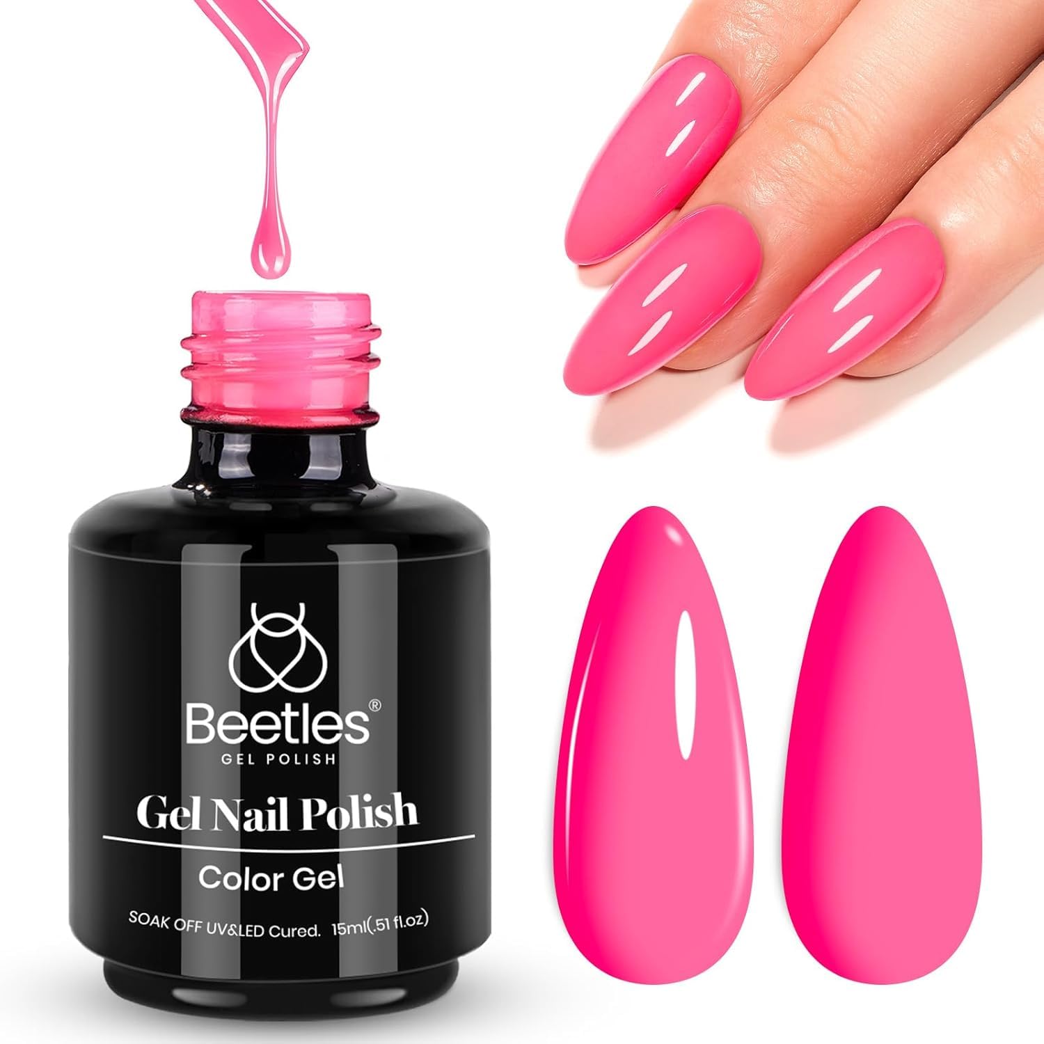 Beetles Hot Pink Gel Nail Polish 1Pcs 15ml Neon Pink Gel Nail Polish Bright Color Soak Off Uv LED Nail Lamp for Women DIY Manicure Gifts for Mom-Velvo Beauty