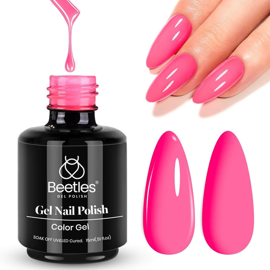 Beetles Hot Pink Gel Nail Polish 1Pcs 15ml Neon Pink Gel Nail Polish Bright Color Soak Off Uv LED Nail Lamp for Women DIY Manicure Gifts for Mom-Velvo Beauty