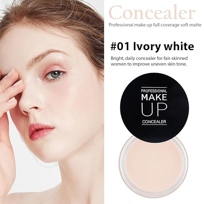 Kaely Pot Concealer Set,under Eye for Conceals Dark Circles, Waterproof Face Primer Makeup,Corrects Tattoo Concealer,Foundation Makeup Brush,Eye Ring corrector de ojeras 01, 01 IVORY WHITE-Velvo Beauty