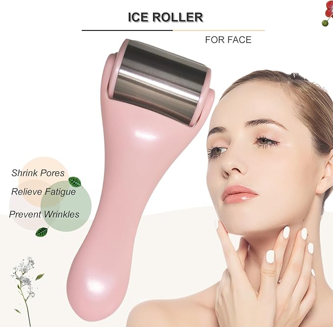 Ice Roller for Face, Ice Rollers 2 Pcs, Face Roller for Face Massager, Ice Face Roller for Wrinkles,Puffiness, Migraine Relief, Mini Eye Roller for Eyes Dark Circles (Pink)-Velvo Beauty