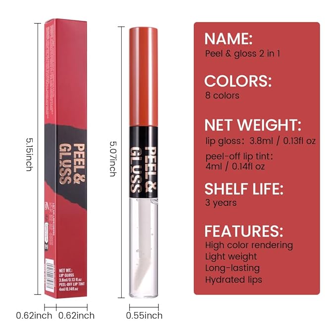 Maroon Lip Stain Peel Off Lip Gloss oil Dual-Ended Combo, Lips Liner Stain Peel Off Tattoo, Long Lasting & Waterproof, Transfer-Proof Lip Tint Stain with Lip oil for All Skin Type 07#-Velvo Beauty