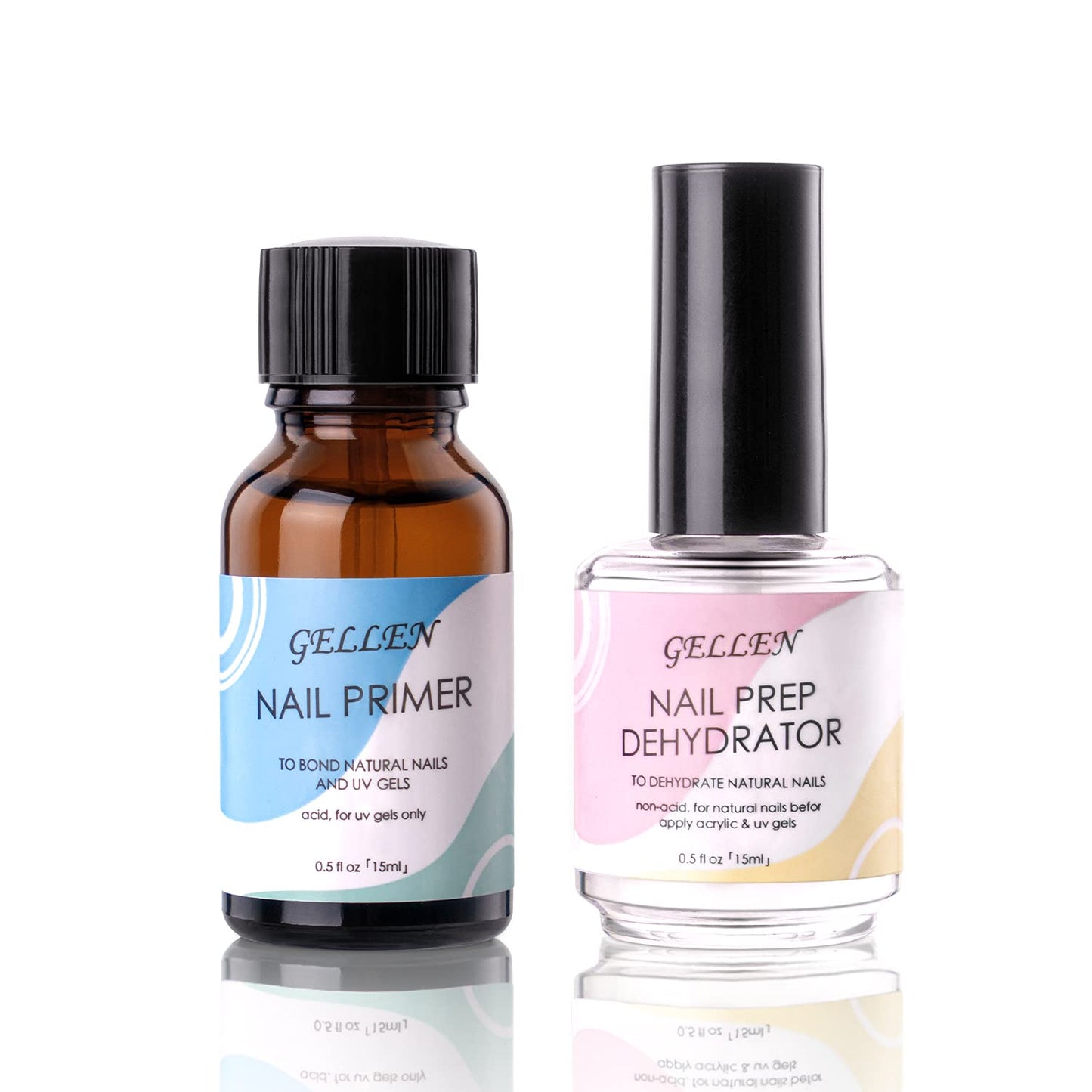 Gellen Nail Dehydrator and Nail Primer, Long-Lasting Air Dry (Acid Free) for Acrylic Powder and Gel Nail Polish, Superior Protein Bonding, 15ML / 0.5 oz Each-Velvo Beauty