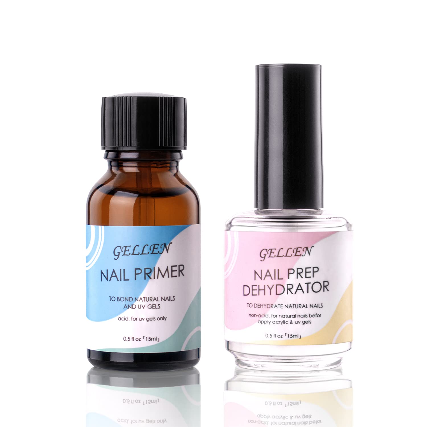 Gellen Nail Dehydrator and Nail Primer, Long-Lasting Air Dry (Acid Free) for Acrylic Powder and Gel Nail Polish, Superior Protein Bonding, 15ML / 0.5 oz Each-Velvo Beauty