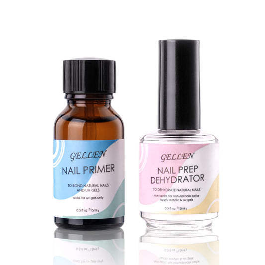 Gellen Nail Dehydrator and Nail Primer, Long-Lasting Air Dry (Acid Free) for Acrylic Powder and Gel Nail Polish, Superior Protein Bonding, 15ML / 0.5 oz Each-Velvo Beauty