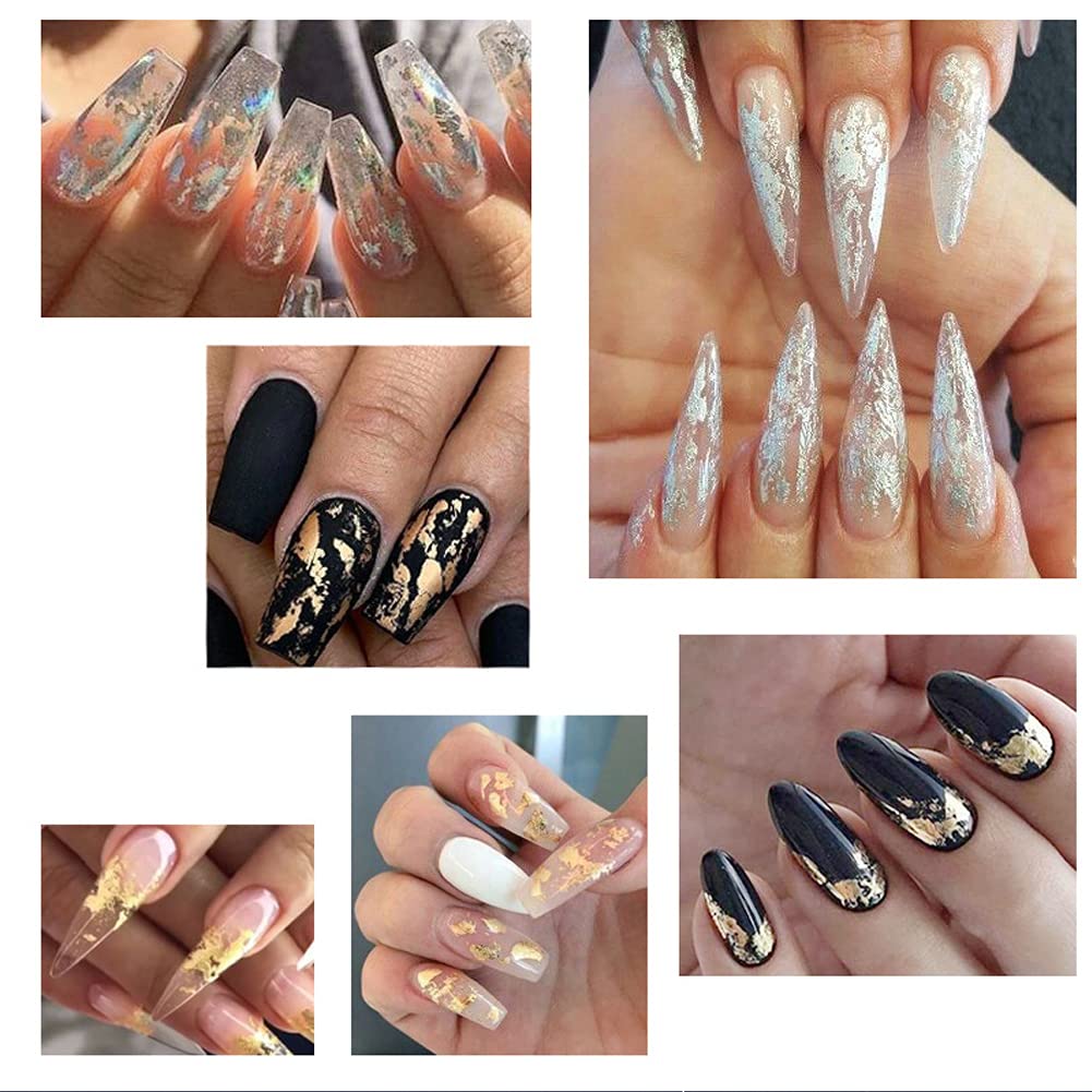 Gold Nail Art Glitter & Sequins Holographic Irregular Foil Sticker 3D Glitter Foil Flakes Decals - 12 Colors-Velvo Beauty