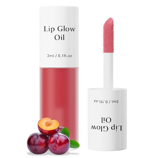 Plumping Lip Oil, Long Lasting Hydrating Lip Stain Lip Balm Revitalizing, Transparent and Tinting Lip Care Oil for Dry Lip (Red Plum)-Velvo Beauty