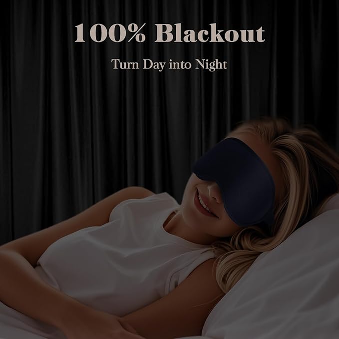 3D Cooling Eye Mask Sleep Mask for Men & Women, 100% Pressure-Free & Light Block-Out Eye Mask for Sleep with Easy Adjustable Strap, Night Eye Cover for Travel, Blue-Velvo Beauty