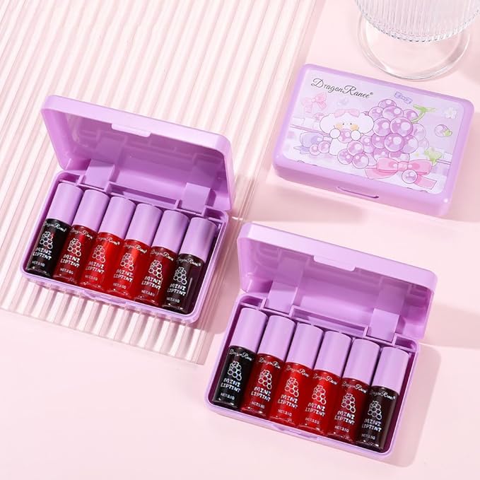 6 Colors Lip Tint Stain Korean Lip Gloss, Matte Velvet Lip Tint Natural Plumping Lip Stain, Multi-Use Lip and Cheek Tint Mini Liquid Lipstick, Long lasting Non-Stick Cup Waterproof, Lip Color Makeup-Velvo Beauty