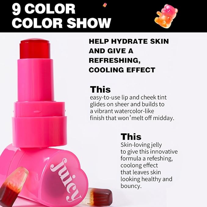 Cooling Water Jelly Tint Stick，Multi-Use Juicy Love Blush, 3-In-1cheek Blush & Eyeshadow & Lip Tinted Long-Lasting Moisture Stick，Bouncy Jelly Texture，Creates A Moist Watercolor Effect (#04, 0.32oz)-Velvo Beauty