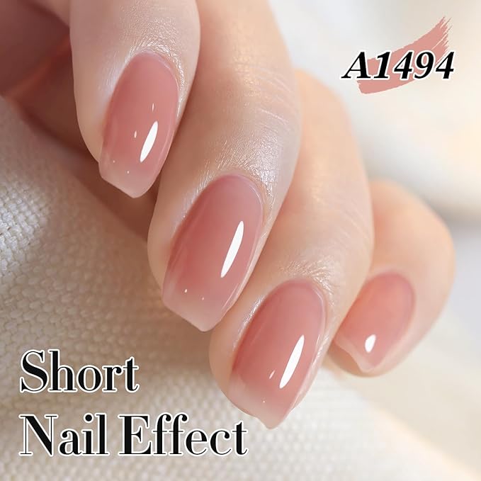 Double Rhythm 0.50 OZ Translucent Gel Polish Same Color Same Bottle Sheer Pastel Neutral Natural Milky 15 ML Jelly UV Nail Art DIY at Home (Light Pink-A1494)-Velvo Beauty