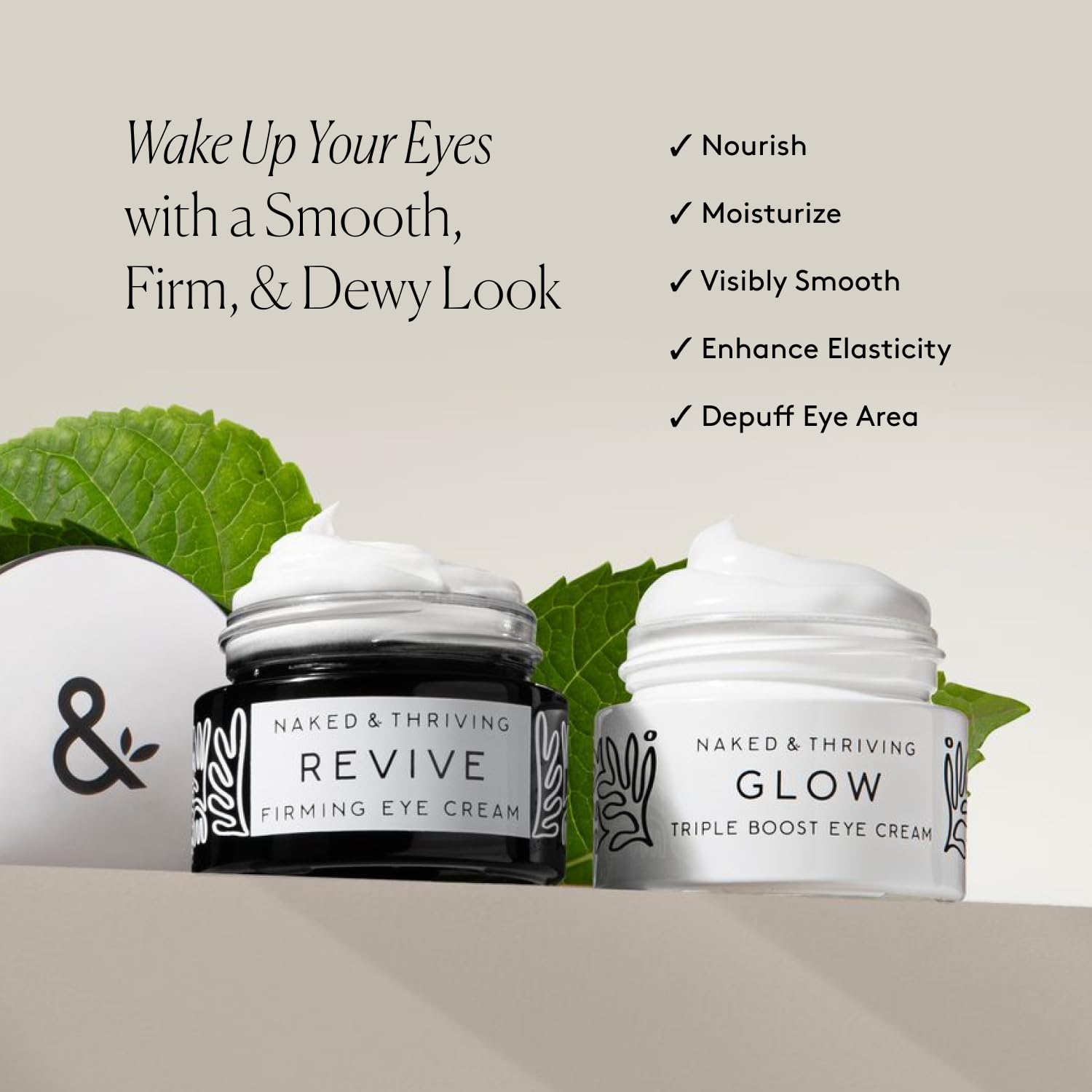 Naked & Thriving The Radiant Eye Set | Glow Triple Boost Eye Cream (15 mL) + Revive Firming Eye Cream (15 mL) with Peptides, Hyaluronic Acid, Bakuchiol, and Shea Butter (Set of 2)-Velvo Beauty