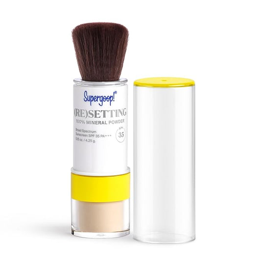Supergoop! (Re) setting Mineral Powder, Translucent - 0.15 oz - Makeup Setting Powder + Broad Spectrum SPF 35 PA+++ Sunscreen - With Ceramides, Olive Glycerides & Coated Silica Spheres-Velvo Beauty