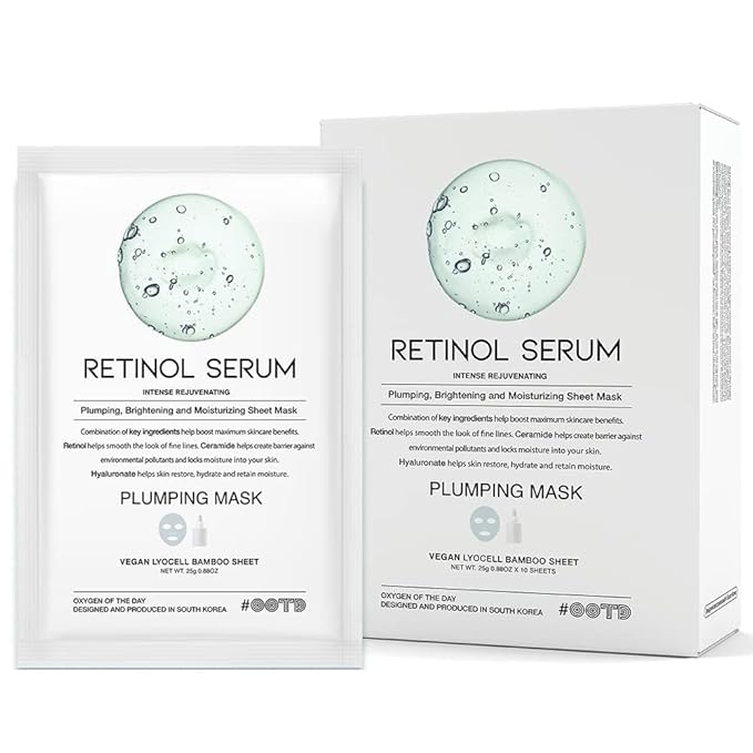 Rejuvenating Retinol Sheet Mask Korean Vegan Wrinkle Lifting, Plumping and Moisturizing Sheet Mask, Retinol, Ceramide, Hyaluronate 10EA-Velvo Beauty
