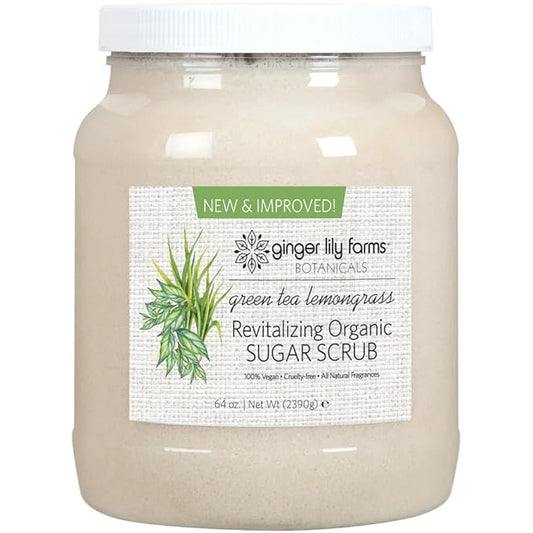 Ginger Lily Farms Botanicals Revitalizing Organic Sugar Scrub, All-Natural Skin Exfoliating Sugar Crystals, 100% Vegan & Cruelty-Free, Green Tea Lemongrass, 64 oz.-Velvo Beauty
