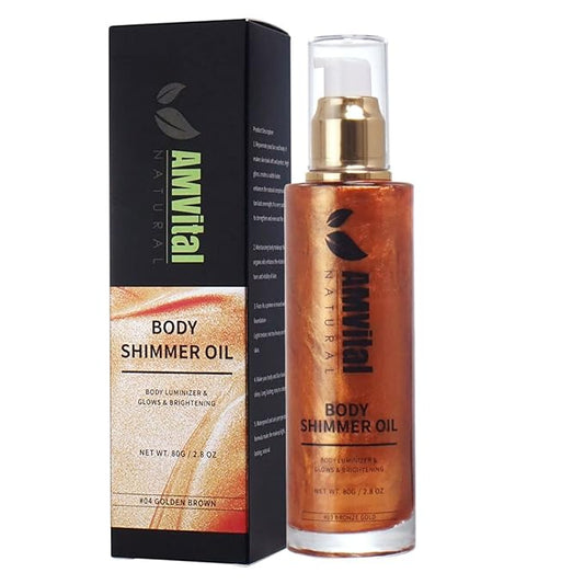 Shimmer Body Oil Golden Brown, Illuminator Highlighter for Face & Body Makeup Shine, Non-Sticky Body Moisturizing For All Skin Types, Fast Absorbing & lightweight Body Oil For Women-Velvo Beauty
