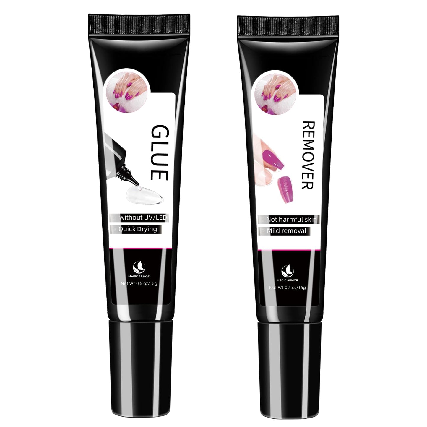 15g Semi Solid Nail Glue with 15g Remover for Press On Nails Tips Gel Nail Glue No Need for UV Lamp Quick Drying a Long Lasting Fake Acrylic Nail-Velvo Beauty