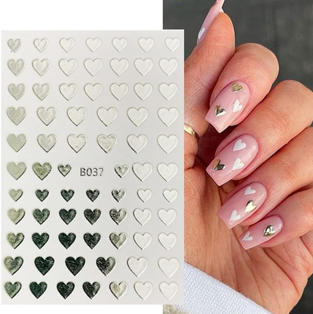 8 Sheets Heart Nail Art Stickers 3D Self-Adhesive Heart Nail Decals Cute Valentines Day Nail Art Decoration for Women Girls-Velvo Beauty