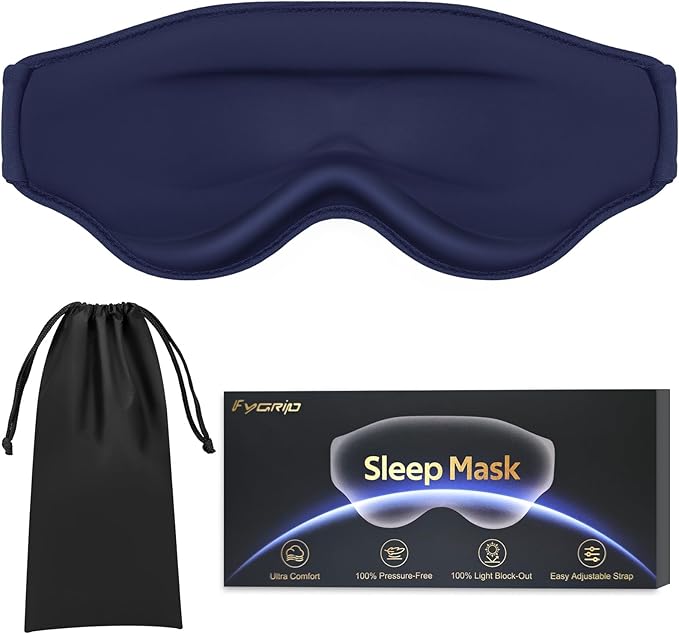 3D Cooling Eye Mask Sleep Mask for Men & Women, 100% Pressure-Free & Light Block-Out Eye Mask for Sleep with Easy Adjustable Strap, Night Eye Cover for Travel, Blue-Velvo Beauty