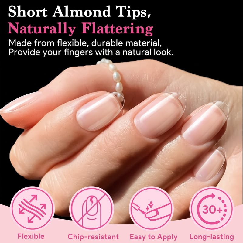 Short Almond False Nail Tips, 15 Sizes 510 PCS Clear Soft Press On Fake Nail Pre-shaped Half Matte Full Cover Gel Nail Tips Extensions Strong Thick Long Lasting for DIY Beginners & Salon Manicure-Velvo Beauty