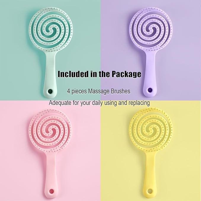 4 Pieces【Ultra-Soft】Baby Fine or Straight Hair Detangling Hair Brush for Kids【Skin-friendly material】Faster Blow Drying Styling Hair Detangling Brush with Flexible Bristles（Food grade ABS）Compact size-Velvo Beauty
