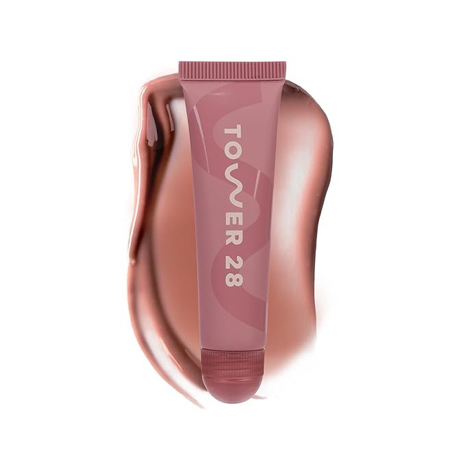 Tower 28 LipSoftie Hydrating Tinted Lip Treatment Balm, Moisturizing Lip Mask for Chapped Lips - Sugar Plum Flavor, Sheer Mauve-Velvo Beauty