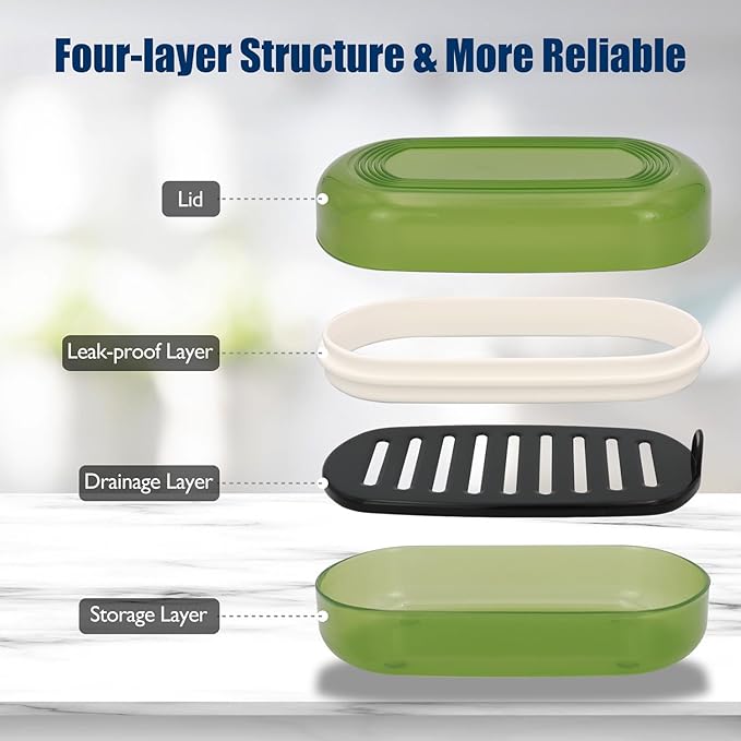 Shampoo Bar Holder Travel Case, Large Soap Holder for 5 oz/10 oz Oversized Bars, Durable & Versatile Storage Soap Container with Drainage Layer (Green Style A-Large)-Velvo Beauty